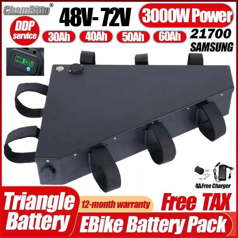 دراجة كهربائية 36 فولت 48 فولت - مراجعة 72V 50Ah 21700 Lithium Battery وسعره